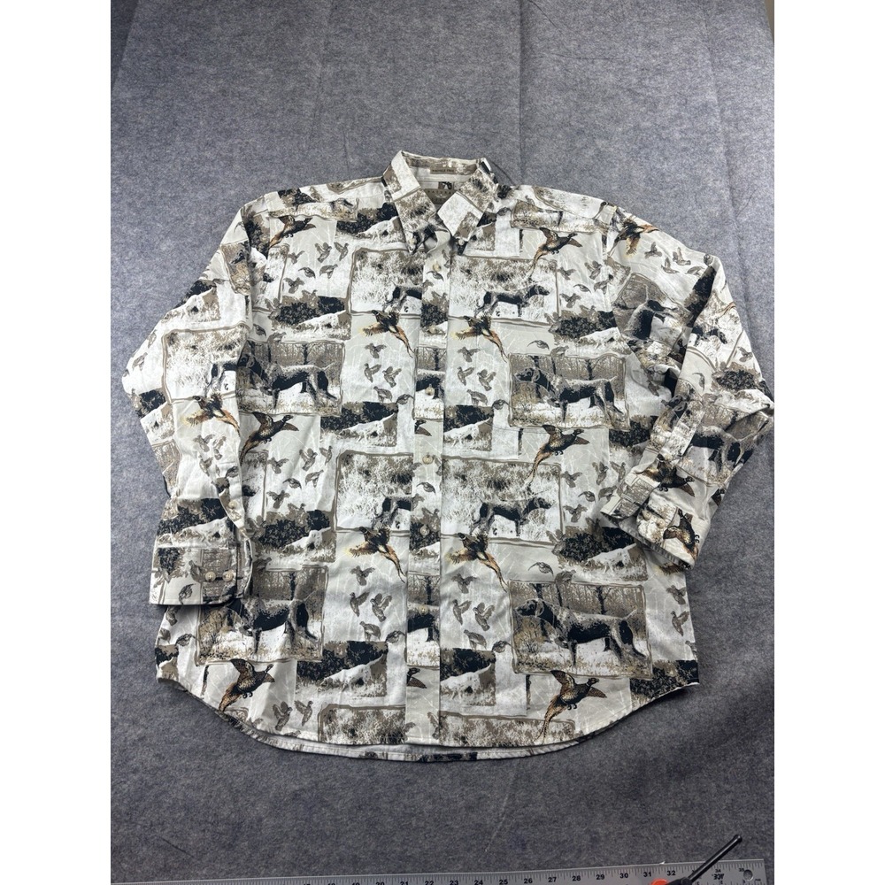 Natural Issue Mens L Hunting Dog Pheasant Wildlife Print Button Down Shirt VTG
